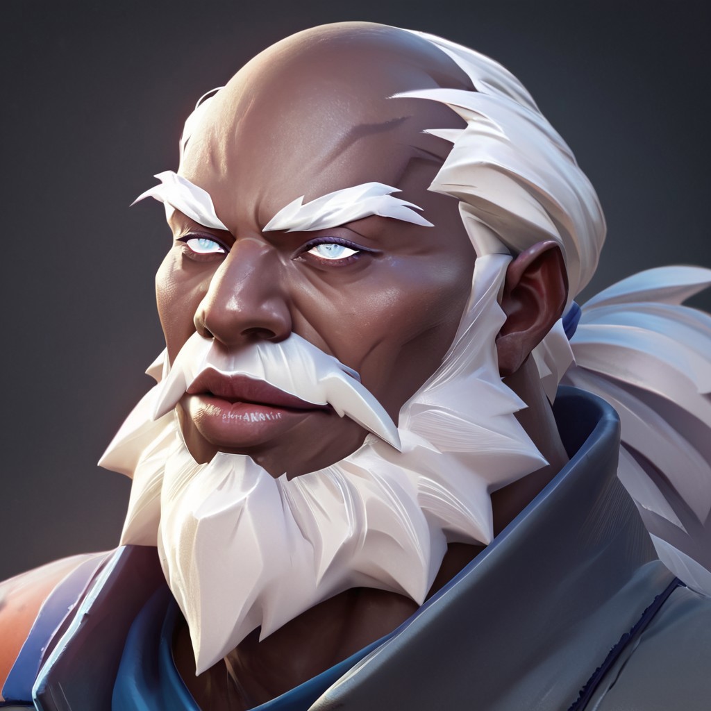 score_9, score_8_up, score_7_up concept art, digital art, realistic, portrait, 1 boy, EarthbreakerGroon, old man, white hair, old, dark skin, dark-skinned male, blind, blind eyes, white eyes,