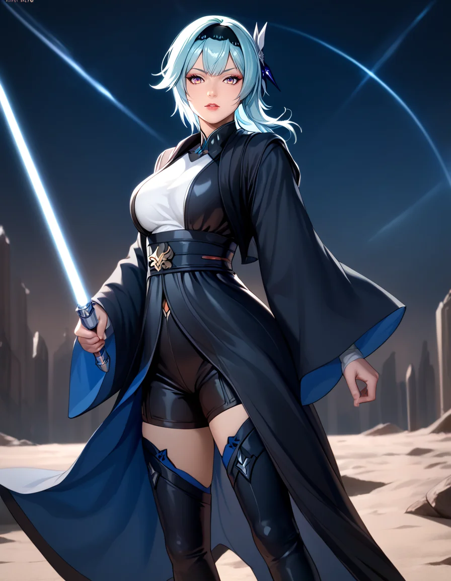 score_9, score_8_up, score_7_up,
eula wearing (((j3di))) robe,
holding lightsaber,wide sleeves,
heroic pose, wind,
outdoors, detailed spaceship background,
<lora:jedi_r2:0.9>