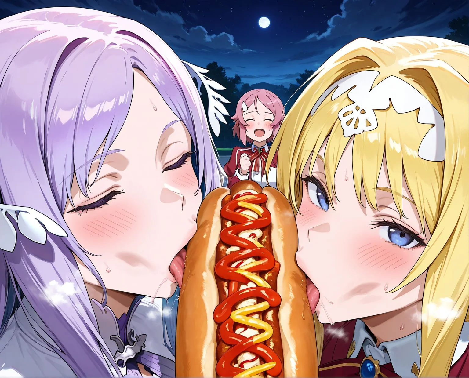 masterpiece,best quality,amazing quality,very aesthetic,absurdres,newest, huge filesize,
<lora:spo_sdxl_10ep_4k-data_lora_webui:0.5>,
<lora:add-detail-xl:1>
<lora:Eating_a_hotdog:0.7>
pov hotdog, huge hotdog,
Eating a hotdog,  cooperative fellatio Eating ,  licking hotdog,  facedown,
(3girls:1.4),food,multiple girls, 
hot dog,blush,
sexually suggestive,
sweat,
seductive,
sexy,
food play,closed eyes, enjoy,white sauce,
BREAK
lisbeth \(sao\), 
quinella, 
 alice zuberg,