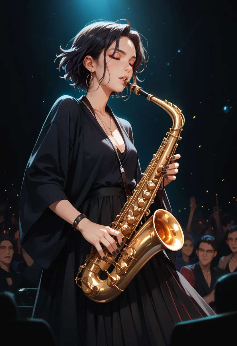 score_9, score_8_up, score_7_up, score_6_up, score_9, score_8_up, score_8, 1girl, SH_S4X, stage, stage lights, instrument, black nails, solo, solo focused, <lora:Sheeps_Saxophone:0.8>