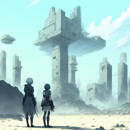 anime Post Singularity Civilization, apocalyptic dystopia (PostSingularity style:1) <lora:djzPostSingularity:0.8)