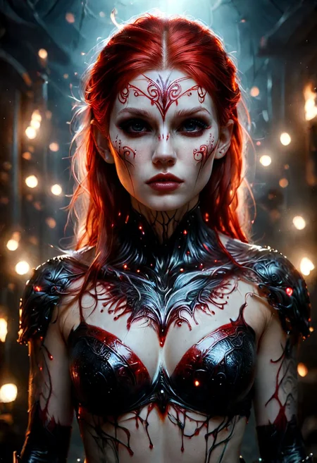 ral-blacklight, cinematic film still 1 girl, busty, solo,(pale skin:1.3),face tattoos,tattoos, dvr-trd, red haired Viking goddess, viking body tattoos, demonic runic symbols, amazing cleavage, dusty Scandinavian background,fog,detailed skin,day of the dead,Ultra-HD-details,true to life,approaching perfection,dynamic,highly detailed,smooth,sharp focus,art by Carne Griffiths and Wadim Kashin,trending on artstation,sharp focus,intricate details,highly detailed,by greg rutkowski,mysterious,ral-blacklight,epic,cinematic,create a photo realistic image that the viewer has never envisioned before,the image should demonstrate extreme creativity,imaginative,bold,inspiring,original in subject,original in style,amazing composition,intricately detailed,absurdly complex, . shallow depth of field, vignette, highly detailed, high budget, bokeh, cinemascope, moody, epic, gorgeous, film grain, grainy