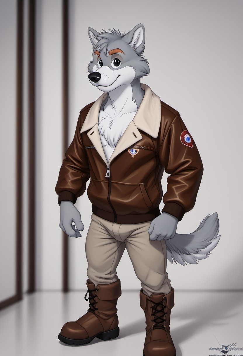 score_9, score_8_up, score_7_up, score_6_up, score_5_up, score_4_up, photorealistic, realistic, masterpiece), furry male, detailed face, detailed eyes, detailed hair, detailed fur, solo, WB_SketchV1
BREAK
Ace_London, Anthropomorphic Canine, Animal ears, erect ears, Grey fur, white markings, orange eyebrows, thick eyebrows, black eyes, black nose, leather jacket, flight jacket, fleece-lapel, grey pants, brown leather boots, tail
<lora:DetailedEyes_V3:1>