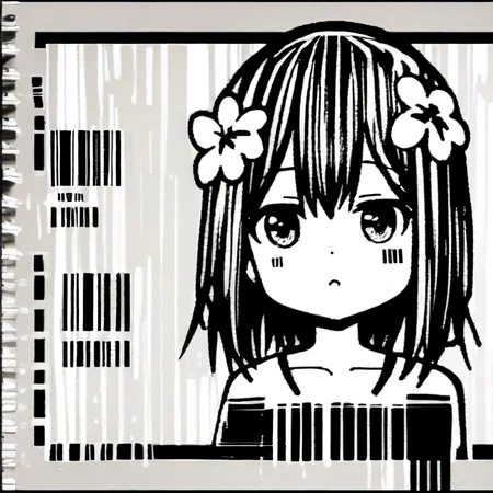 girl, monochrome flower, ðððððððððð barcode sketch, <lora:ðððððððððð:1.0>, <lora:Hyper-SDXL-2steps-lora:1.0>