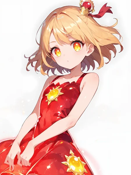 score_9, score_8_up, score_7_up,source_anime, high res image,masterpiece,best quality,(girl:1.0),cute face,clear skin,shiny hair,ultra detailed eyes,simple background, <lora:glow dress_pony_V1.0:0.7> glow dress, henshin,red dress