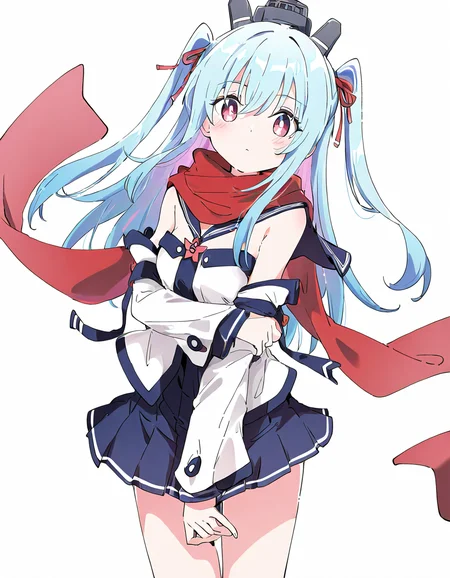 1girl,solo,looking at viewer,cowboy shot,simple background,white background,chuixue,headgear,serafuku,strapless,detached sleeves,red scarf,<lora:chuixue-000012:1>,, masterpiece, best quality, very aesthetic, absurdres,newest, incredibly absurdres,, (Ixy:0.6)),(hiten \(hitenkei\):0.7),
