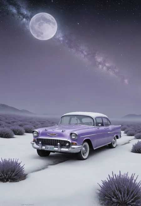 Airbrush painting, masterpiece, Profound [Police car|Chevrolet], anthropomorphic, Lavender patterns, Extragalactic planet background, Snowy, horizon-centered, behance, Starlight, L USM, Cold Colors, art by Elliott Erwitt, Isometric Angle Isometric view  Eugène Boudin, a look of shock