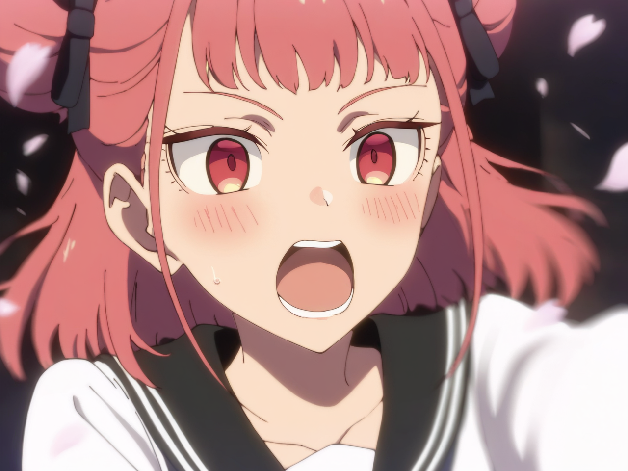 <lora:NOOB_vp1_detailer_by_volnovik_v1>, very awa, masterpiece, best quality, year 2024, newest, highres, absurdres, <lora:Suzunomiya Arisu:0.8>, 1girl, suzunomiya arisu, school uniform, white shirt, black sailor collar, blush, open mouth, upper body, teeth, motion blur, petals, solo,