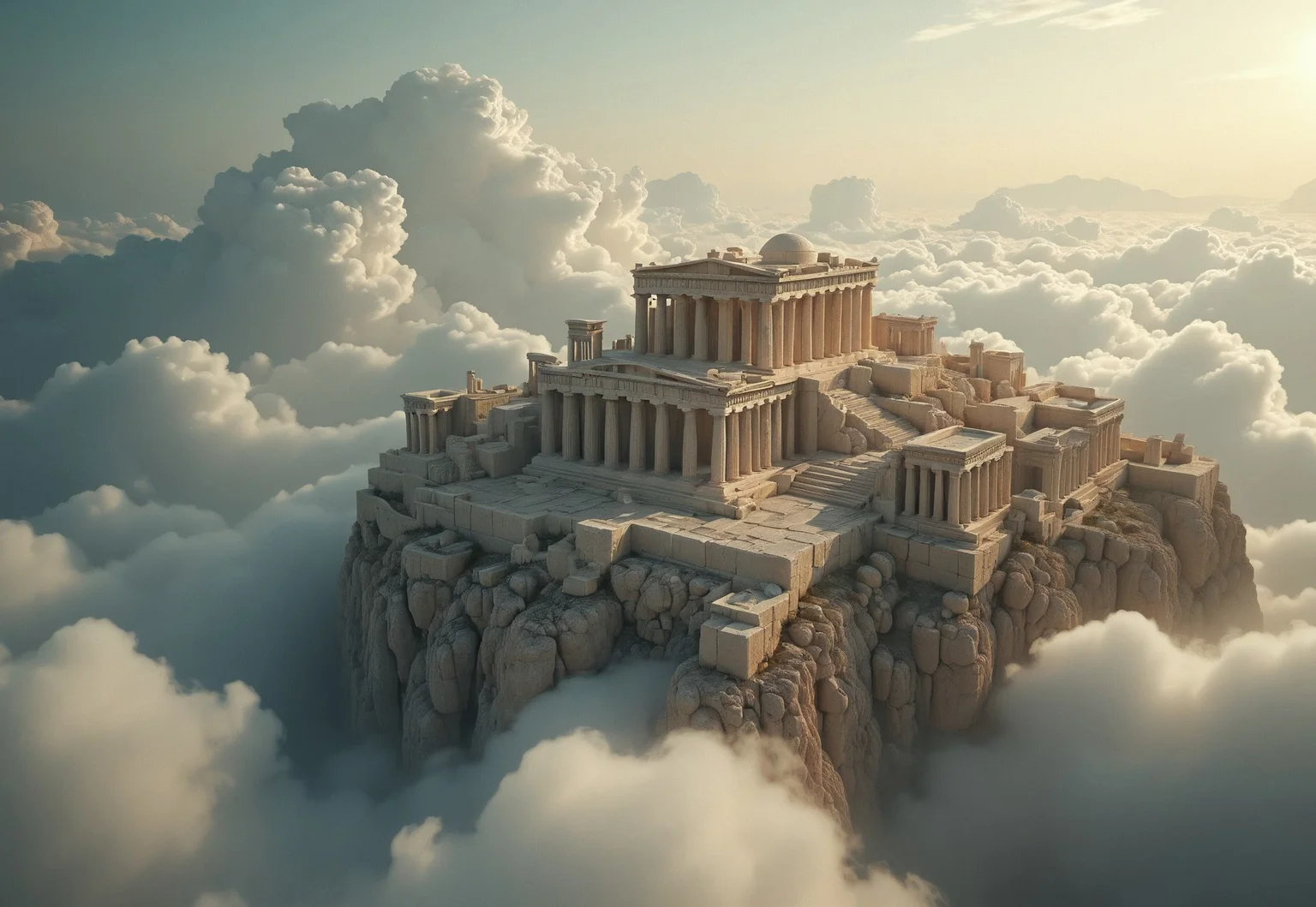 the most realistic, photorealistic photo ever taken [(an ancient greek mythological city:1.5) in the clouds,a dream world shifting landscapes,  Captured with a Hasselblad X2D 100C and an 80mm f/1.9 lens, hyper-realistic textures, soft studio lighting, elegant shadows, incredible realism,  ultra-detailed textures, perfect lighting],
