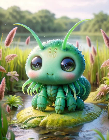 A cute colorful fluffy cthulhu, wildlife photography, in a ral-rdvlv swamp, 4K UHD, 8K UHD, High-definition, capturing highest detailed, 4k, uhd, hdr <lora:ral-smolinzect:1> ral-smolinzect