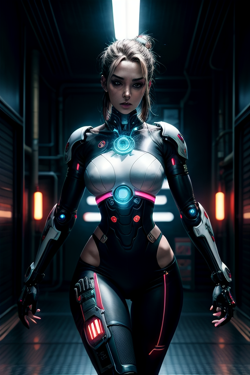 1girl, solo,  mechagirl cyberpunk style, masterpiece, female netrunner, sleek, best quality, dramatic lighting, 32k uhd, cinematic still, professional art <lora:add_detail:1> <lora:aesthetic:1> <lora:raphb_ratings:1.0>