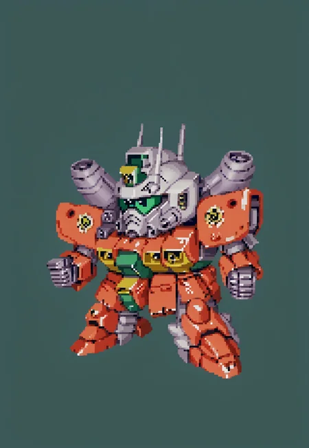 full body view, SRWFStyle,
guncannon_mass_production_type, shoulder cannons deployed, chibi, mecha, no humans, robot, simple background, green background
