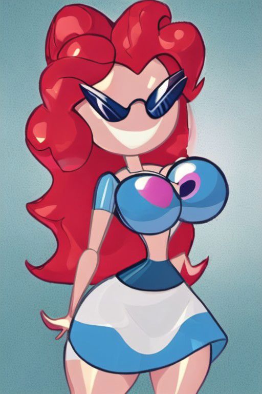 mlppinkiepie, shirt, skirt, sunnymiamitf, huge breasts, narrow waist, wide hips, Sunglasses, teeth, sunnification