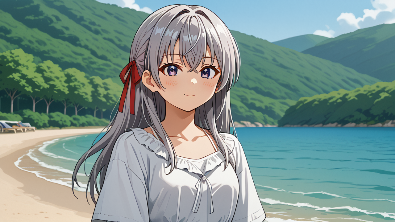 <lora:Alisa_Alya_Mikhailovna_Kujou_from_Alya_Sometimes_Hides_Her_Feelings_in_Russian:1>,  girl, summer, anime style, 1 girl, solo