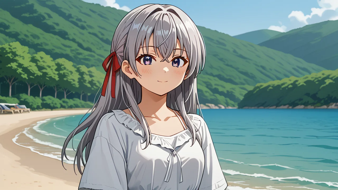 <lora:Alisa_Alya_Mikhailovna_Kujou_from_Alya_Sometimes_Hides_Her_Feelings_in_Russian:1>, girl, summer, anime style, 1 girl, solo