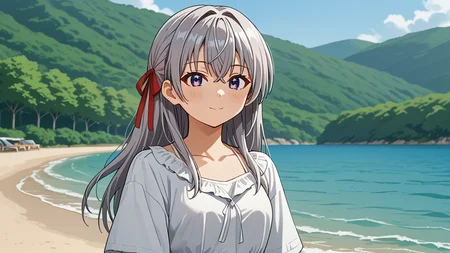<lora:Alisa_Alya_Mikhailovna_Kujou_from_Alya_Sometimes_Hides_Her_Feelings_in_Russian:1>, girl, summer, anime style, 1 girl, solo