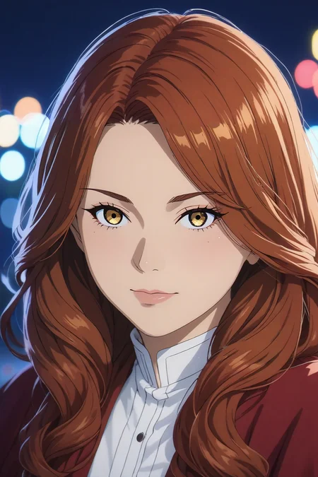 score_9, score_8_up, score_7_up, source_anime, rating_safe, , (photorealistic:0.6), looking at viewer, , depth of field, 1girl, yellow eyes, auburn hair,, solo, Teleporting entities- Surrounded by glimmering, swirling lights during teleportation., <lora:sousou_no_frieren_style_pony:0.8>, sousou_no_frieren_style, <lora:sdxl_lightning_8step_lora:1>
