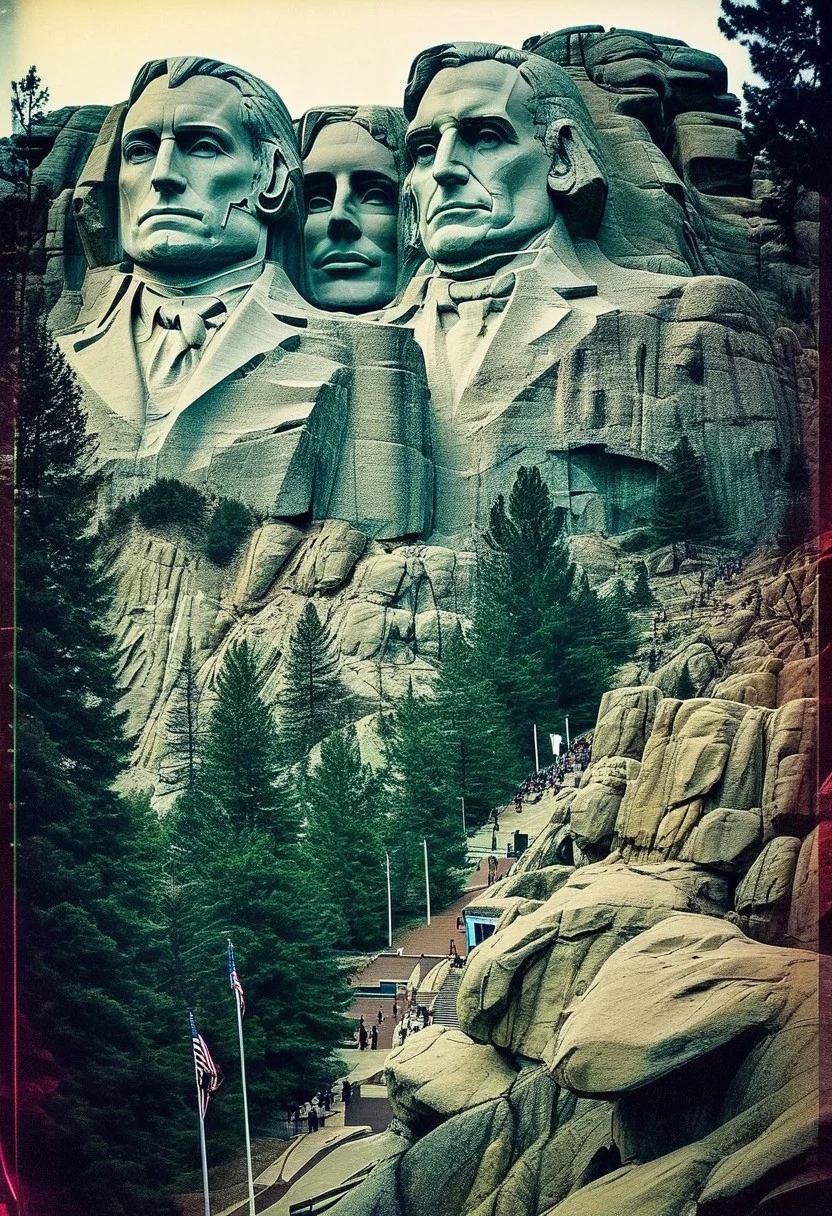 ()Hyoer Realistic:2.0)Polaroid picture
(Cyberpunk future theme:1.67) The Mount Rushmore National Memorial is a national memorial centered on a colossal sculpture carved into the the Black Hills near Keystone, South Dakota,