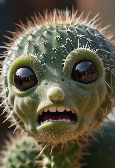 RAW photo, realistic, masterpiece, photorealistic, hyperrealistic ,a close up of a[ face human:cactus:0.9] , 8k uhd, high quality, soft light, film grain, Fujifilm XT3