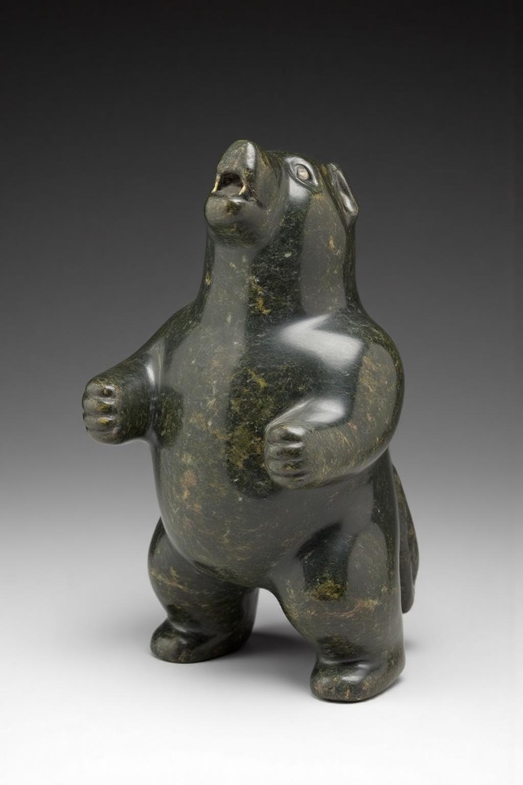 Inuit sculpture of a dog howling. <lora:inuit_cap_d6a3e12:1.0><lora:821715093269211146:0>