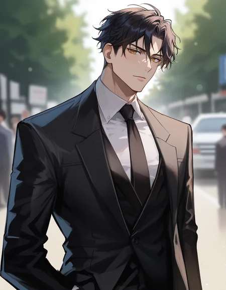 score_9, score_8_up, score_7_up, source_anime, solo, man, blurred background, public, remsrar, black hair, black suit, <lora:remsrar:0.8>