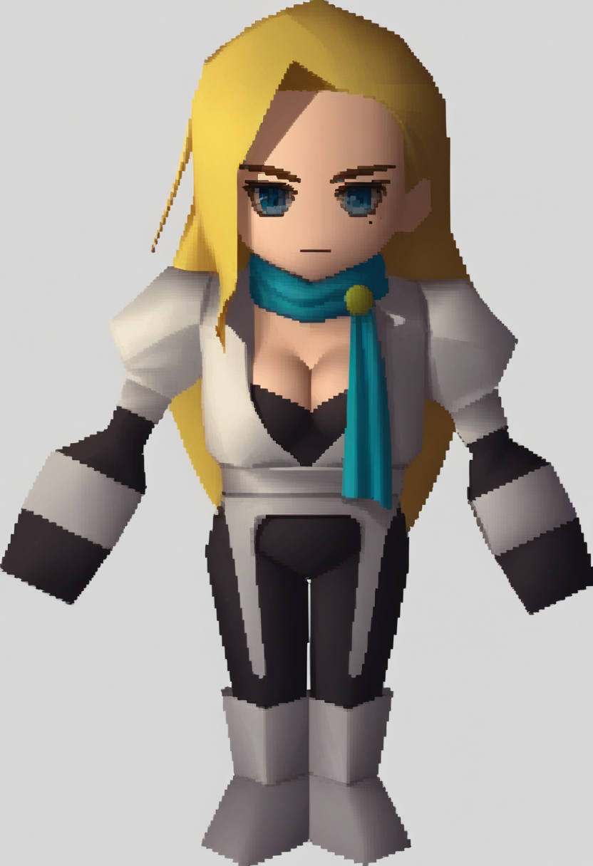 score_9, score_8_up, score_7_up, source_anime BREAK 1girl, solo,
 <lora:zs_FFVIIChibisXL_1:1.1> ffviichibis, chibi, standing, full body, white background
 <lora:zs_HirokoXL:1> hirokosmtii, long hair, blonde hair, mole under eye, blue eyes, thigh boots, bodysuit, scarf, gloves, cleavage
