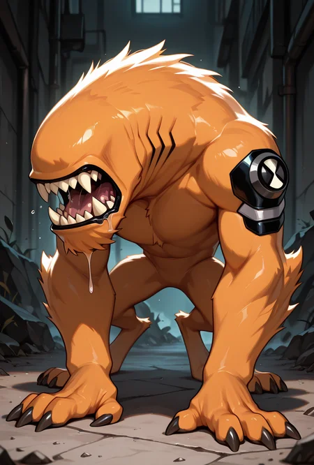 <lora:wildmutt-06:1> wildmutt, solo, no humans, claws, sharp teeth, no eyes, no ears, drooling, masterpiece, best quality, amazing quality, very aesthetic, absurdres, newest,
