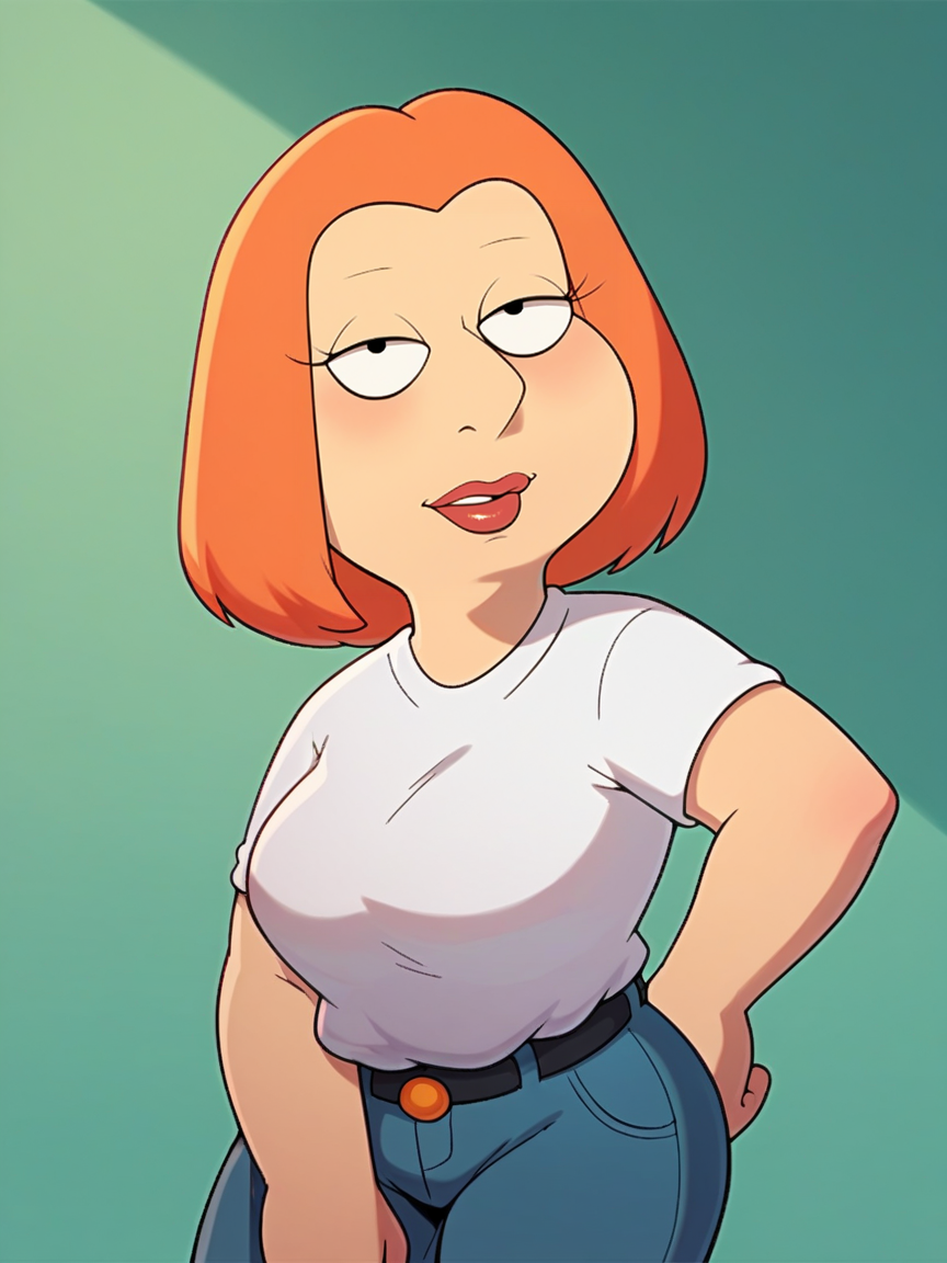 score_9, score_8_up, score_7_up, score_6_up, score_5_up,   <lora:FamilyGuyXLP:1> family guy, 1girl,  orange hair, solo, curvy,