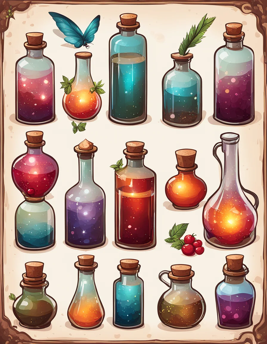 a set of magical potions with magical properties that can be used to heal someone
