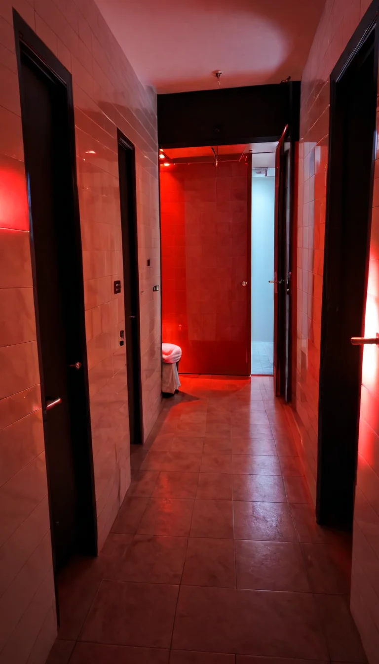 UHD, 8K, ultra detailed, highly realistic photo of red theme, dark hallway, white towel, indoors, open doors, no humans, scenery, door, tiles, tile floor, hallway, gaybathhouse, (high resolution 8K photo quality:1.3), red theme, dark hallway, white towel, indoors, open doors, no humans, scenery, door, tiles, tile floor, hallway, gaybathhouse, beautiful, cinematic, epic, stunning, gorgeous, intricate, highly detailed, peaceful, thought, iconic, shiny, amazing, complex, elegant, lush colors, perfect, cozy, marvelous, pretty, colorful, color