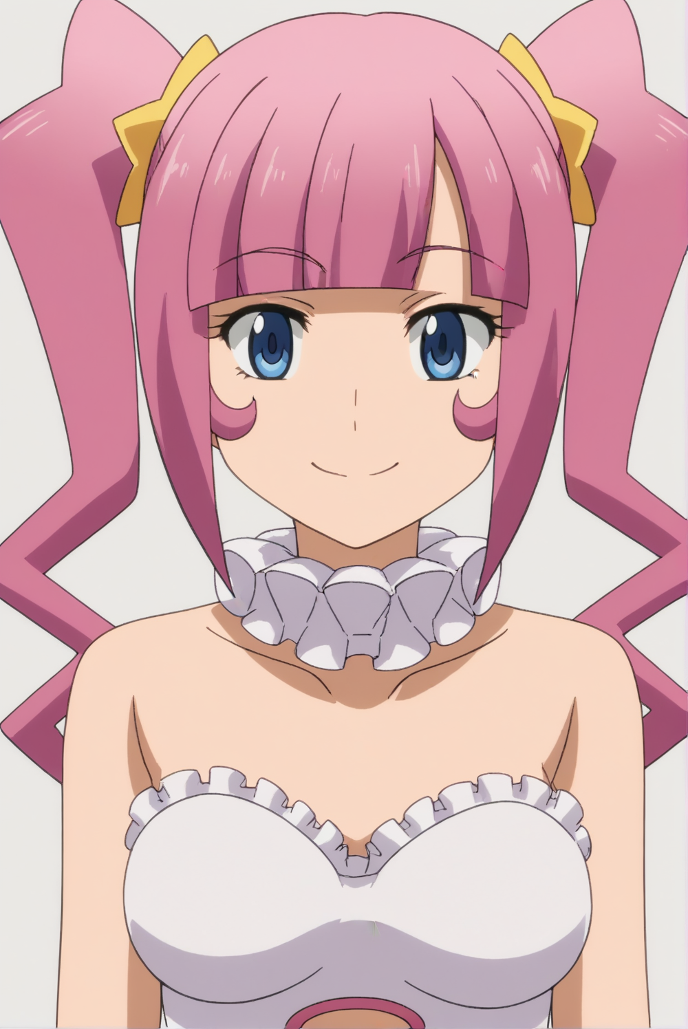 <lora:anime:0.8>, white background, Mihoshi, upper body, smile,