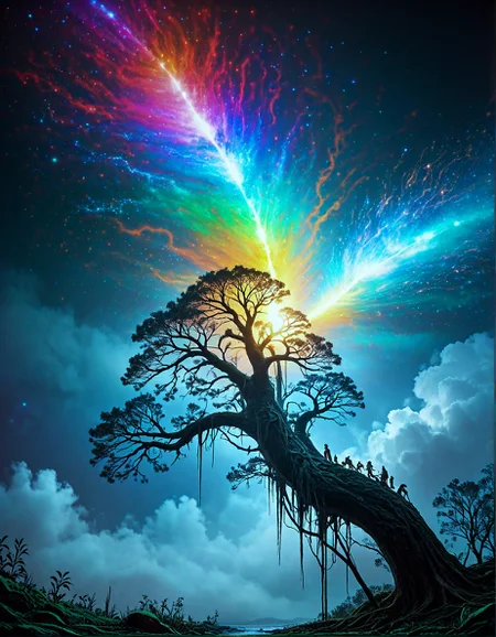 surreal landscape:1.2
dark forest, moonlit, beams of light filtering through branches, the sound of owls, a sense of wonder,
,
Diamond dust snowfall in polar twilight,
a mystical cloudscape, with swirling mists, vibrant rainbows, and an ethereal atmosphere that feels otherworldly,
Factory flare stacks painting skies,
Fall foliage color explosions,
Yardang wind-sculpted ridges,
Tundra where ice blooms with liquid fire,
,
Fog that ages objects centuries,
Biomechanical: (organic-metal hybrids), (pulsating veins), (alien ecosystems), (symbiotic structures)
(masterpiece:1.4), (intricate details:1.4), (hyperrealistic:1.3),(painting:0.9),(ultra detailed:1.4), (8k resolution:1.3), (sharp focus), (dramatic perspective:1.1), (chromatic aberration:0.3), (film grain:0.2),
<lora:JuggerCineXL2:0.3>,
<lora:add-detail-xl:0.3>,
<lora:WildcardX-XL-Detail-Enhancer:0.4>,
<lora:xl_more_art-full_v1:0.7>,
<lora:ClassipeintXL2.1:0.3>,
<lora:Flux-XL_Scenery:0.3> flux-scenery ,
<lora:EnvyDramaticLightingXL01:0.7>
detailxl,