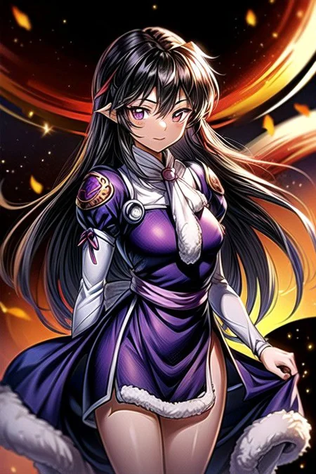 best quality 1girl Setsun4 solo long hair, (night time) forest background black hair very long hair purple eyes multicolored hair armor, small, (fur trim) (medium body),<lora:EMS-179-EMS:0.800000>,<lora:EMS-293862-EMS:0.800000> bow, hair_bow, hair_tubes, red_bow, brown_hair, long_hair, bangs, ascot, frilled_bow, yellow_ascot, blush, smile, hair_between_eyes, athletic, armor, miko, ,(((intricate outfit,intricate clothes,embroidered outfit,ornate outfit,embroidered clothes,ornate clothes))), strengthmda