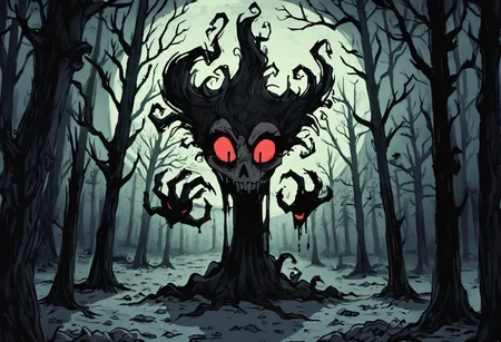 score_9, score_8_up, score_7_up, Halloween, forest, Ent, living tree, evil spirit, spooky, ghost, scary, eerie, dusk, eyes, 1gothic1, red, dramaticart, horror-themed Halloween, forest, Ent, living tree, evil spirit, spooky, ghost, scary, eerie, dusk, eyes, 1gothic1, red, dramaticart . eerie, unsettling, dark, spooky, suspenseful, grim, highly detailed, long forgotten art created by undead artist illustrating Halloween, forest, Ent, living tree, evil spirit, spooky, ghost, scary, eerie, dusk, eyes, 1gothic1, red, dramaticart, tribute to the death and decay. miserable art of the damned. wretched and decaying world. best quality, high resolution