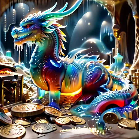 1dragon, highly detailed blue dragon, blue dragon made out of slime, scaly blue slime dragon, slime dragon with red eyes, blue slime dragon laying in its hoard, blue slime dragon with wings, dragon wings,
multi-colored gems made out of slime, in a room of treasure made out of slime, gold coins and bars made out of slime, wood-like treasure chest made out of slime, wood-colored slime chest, individual coins made out of slime, gold slime coins, piles of coins,
treasure-room, treasure, treasure chest, gemstone, coins, gold bars, gold pile,
everything made of slime, No simple background,
((translucent slime)), ((transparent slime)), (bioluminescent slime), sl1m3, slime, ais-blmn, watce, je11y, thickwater, great lighting, ral-lava, even lighting, no bright spots,