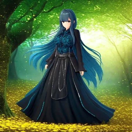 Older Futaba, Fantasy Art Style, High Quality, High Resolution, Sharp, Long Hair, High Resolution Eyes, Full Body, High-Definition Fantasy Background