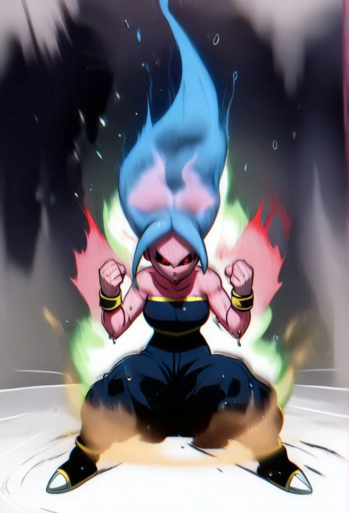 (1girl, solo, desaturated, noise, blur, low contrast, wet , , Ki Charge, aura, fighting stance, white aura, red aura, blue aura, green aura, purple aura, pink aura, yellow aura, clenched hands, full body, p1ckl3, FMAJIN:1.3),(Sitting, full body focus, body focus:1.3),zPDXL3,SimplePositiveXLv2, detail1eye, looking at viewer