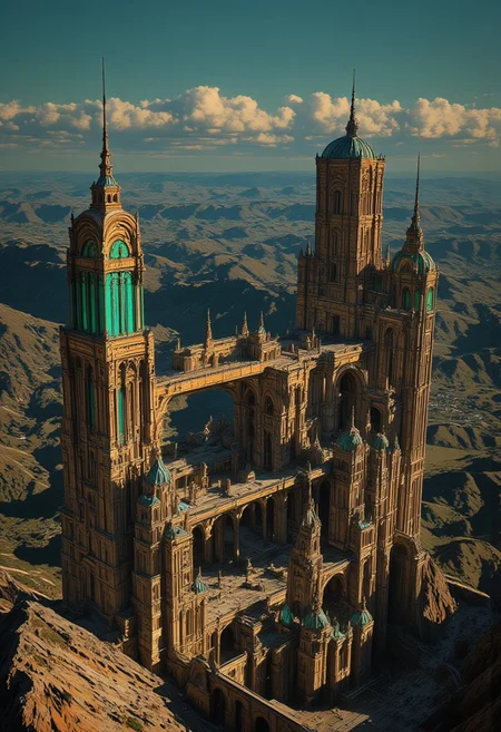  « The Magician had built a structure of steep gables, balconies, and sky-walks. »
