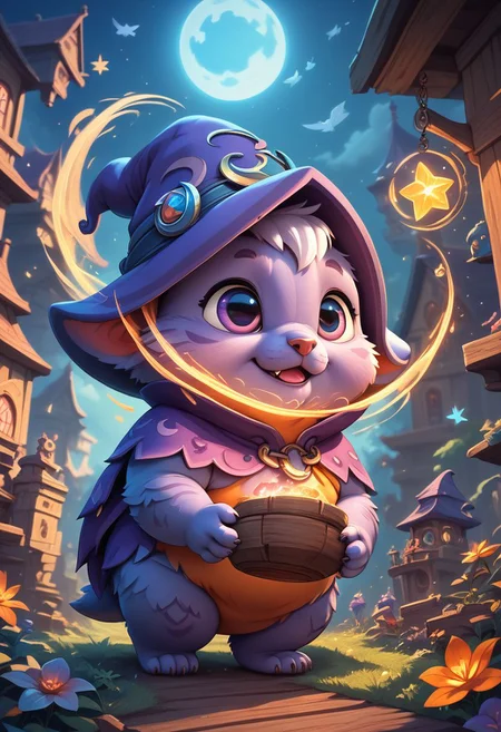score_9, score_8_up, score_7_up, cute and wonderful familiar fantasy creature witch, majestic, fantastic, mythical, magical, magic, dynamic, wonderful, peaceful, fat, chibfurri, cub