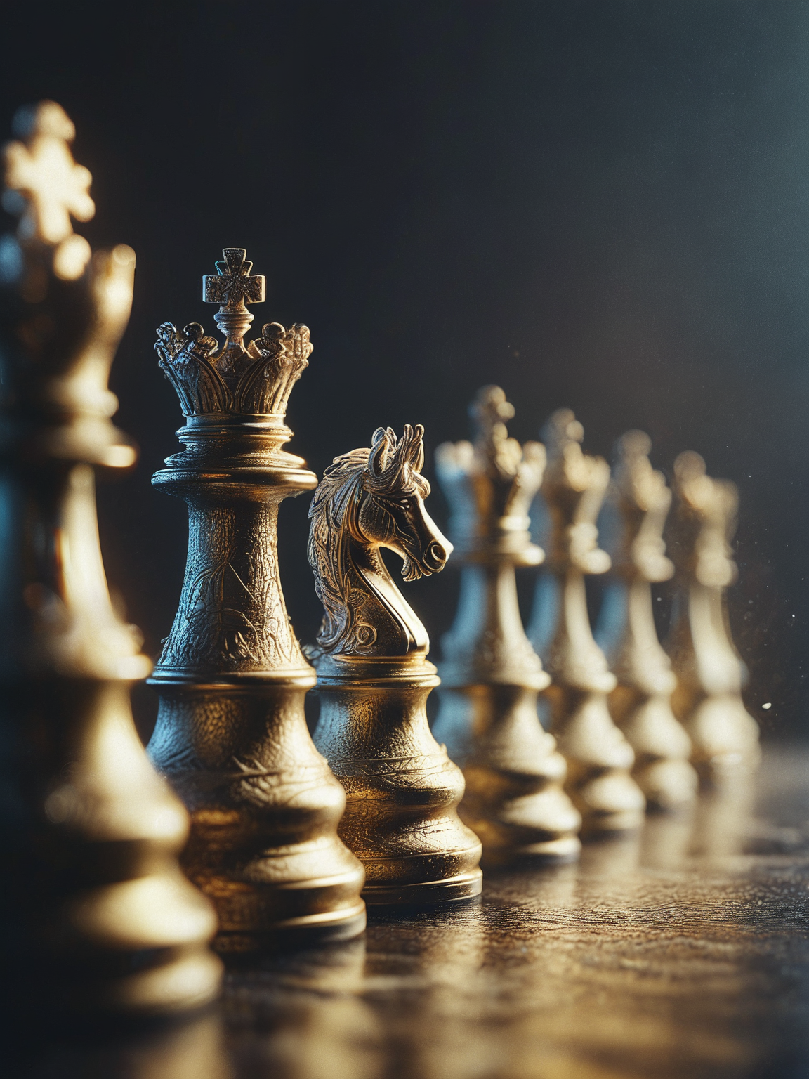 Stylized chess pieces. Queen chess, Chess game, chess board, luxury and golden design. Photo realistic, cinematic light, concept art. ,    FrostedStyle <lora:SDXLFrosted:0.8> ,  <lora:Desolation:0.5>
