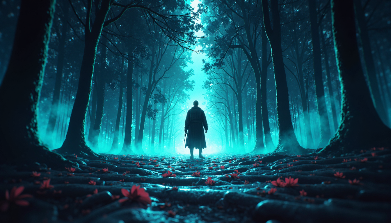 On an amateurish image featuring, In the depths of a vast and mysterious forest, an ancient entity reclaims his land. The title, The Call, Clash at Daxio, is written in bold letters on fallen leaves. As the viewer gazes upon it, they are transported to another world, bold colors and Deconstructed compositions, enhanced quality, fine detail, magnificent, Mysterious light, excellent composition, handsome, In the style of minimalist geometric design, the focus is on simple shapes and clean lines, using precise, detailed arrangements to create aesthetically pleasing and structured visuals,<lora:AzureSketchIllustrationFlux:.45>,ArsMJStyle,AzureSketch, <lora:aidmaPsychadelicWorld:.95>,PsychadelicChaos