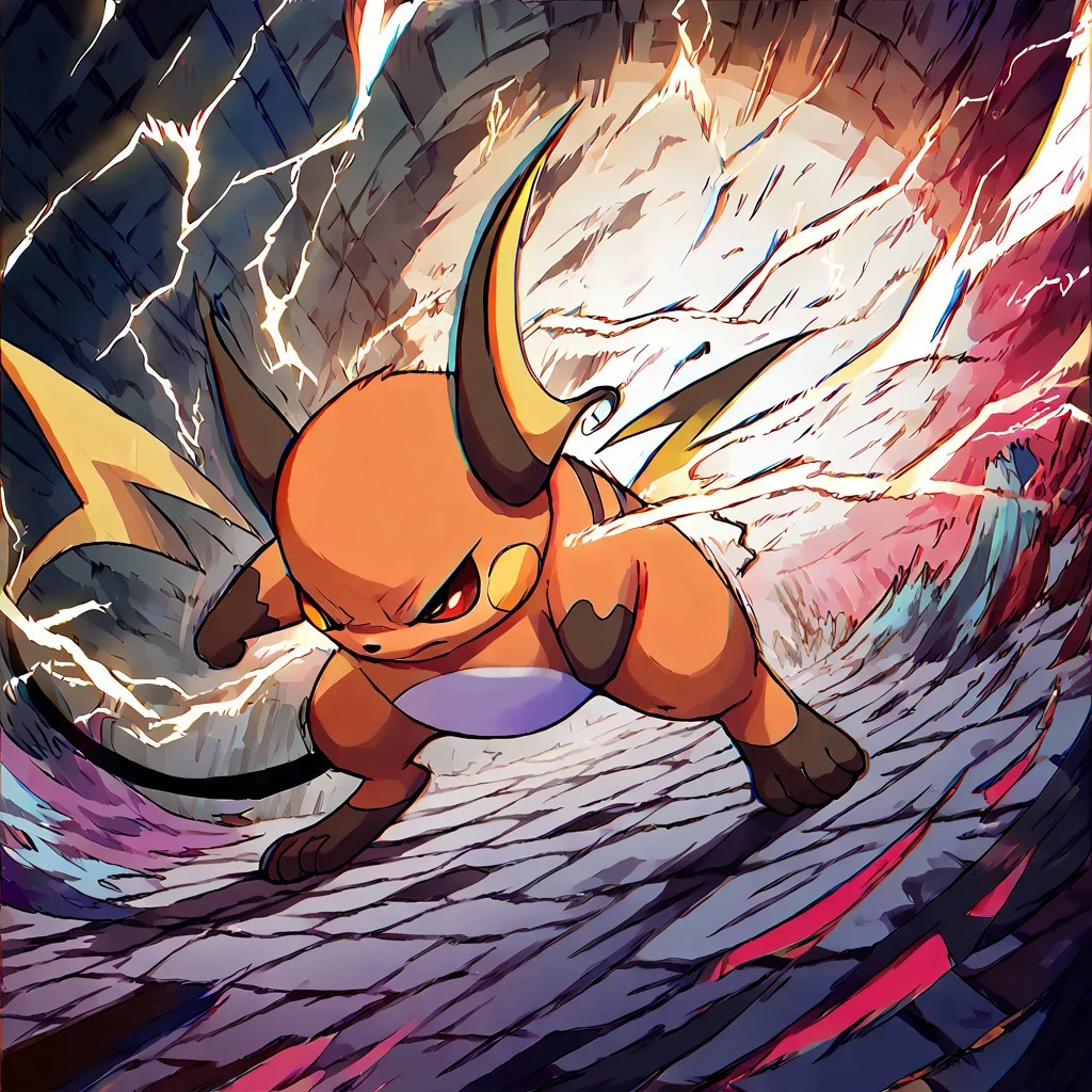 score_9, score_8_up, score_7_up, score_6_up, source_furry, solo, dof, full-length portrait, blurredbackground, <lora:POKEMON_RAICHU_r1:1> raichu, pokemon (creature), action, attacking, electricity, cinematic, dynamic angle, motion blur, (lags), ((glitch)), glitching, chaos, out of control, dramatic, (glitch takeover), red highlights, chromatic aberration