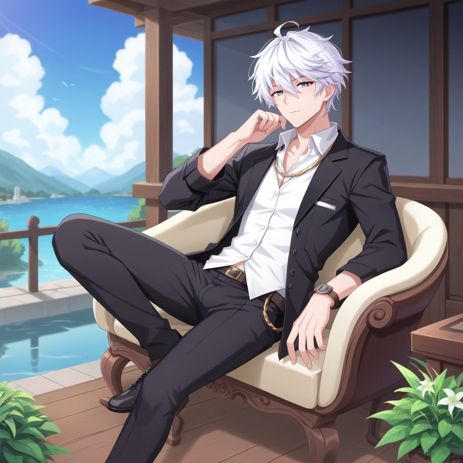 score_9, score_8_up, score_7_up, source_anime, anime screencap, depth of field, rating_safe, BREAK,
1boy, solo, yaoi, male focus, looking at viewer, full body,
<lora:myst_pony:0.75> myst_pony, white hair, gray eyes, short hair, hair between eyes, bangs, ahoge, 
alternate costume, 
day, <lora:age_slider_v4:3.5> <lora:loraeyesxl:1> <lora:Pony_DetailV2.0:1> <lora:Pony_QualityV4.0:1>