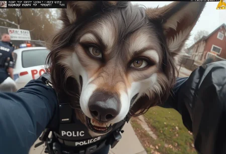 score_9, score_8_up, score_7_up, BREAK
pov, police bodycam footage, first person, low quality, fake screenshot, fisheye lens, BREAK,
Furry wolf girl being arrested