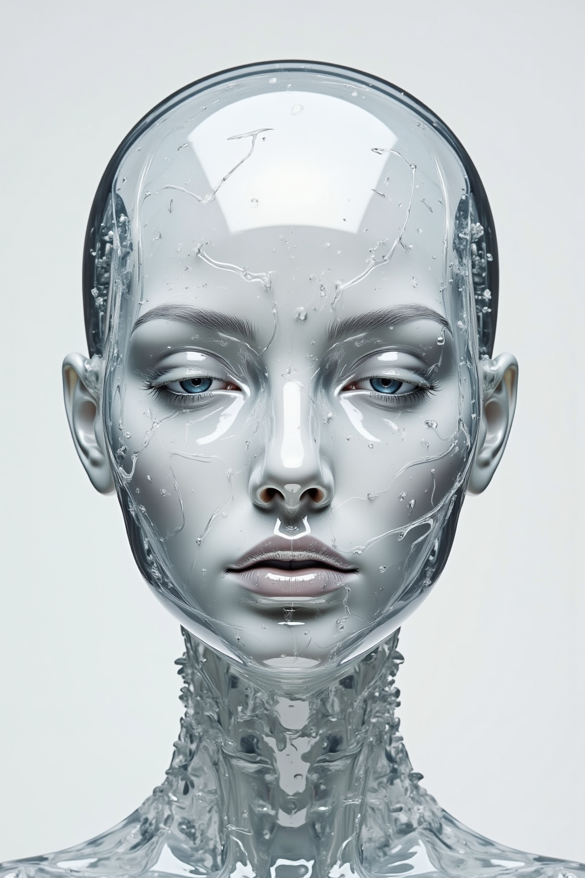 Acrylic, Translucent style, A spaceship shaped like a beautiful female android's head