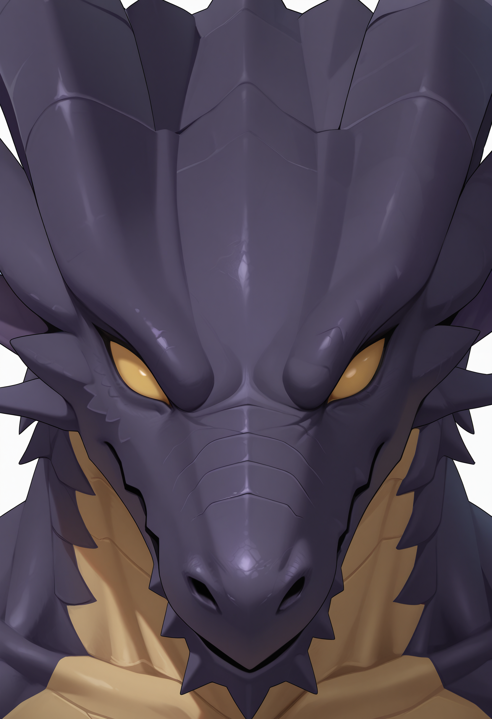 best quality, newest, absurdres, highres, (masterwork, masterpiece, best quality, hyper-detailed :1.3), 

1boy, solo,


b4h4_ffm, dragon, purple skin, yellow sclera, no pupils, close up, 

background, outside,