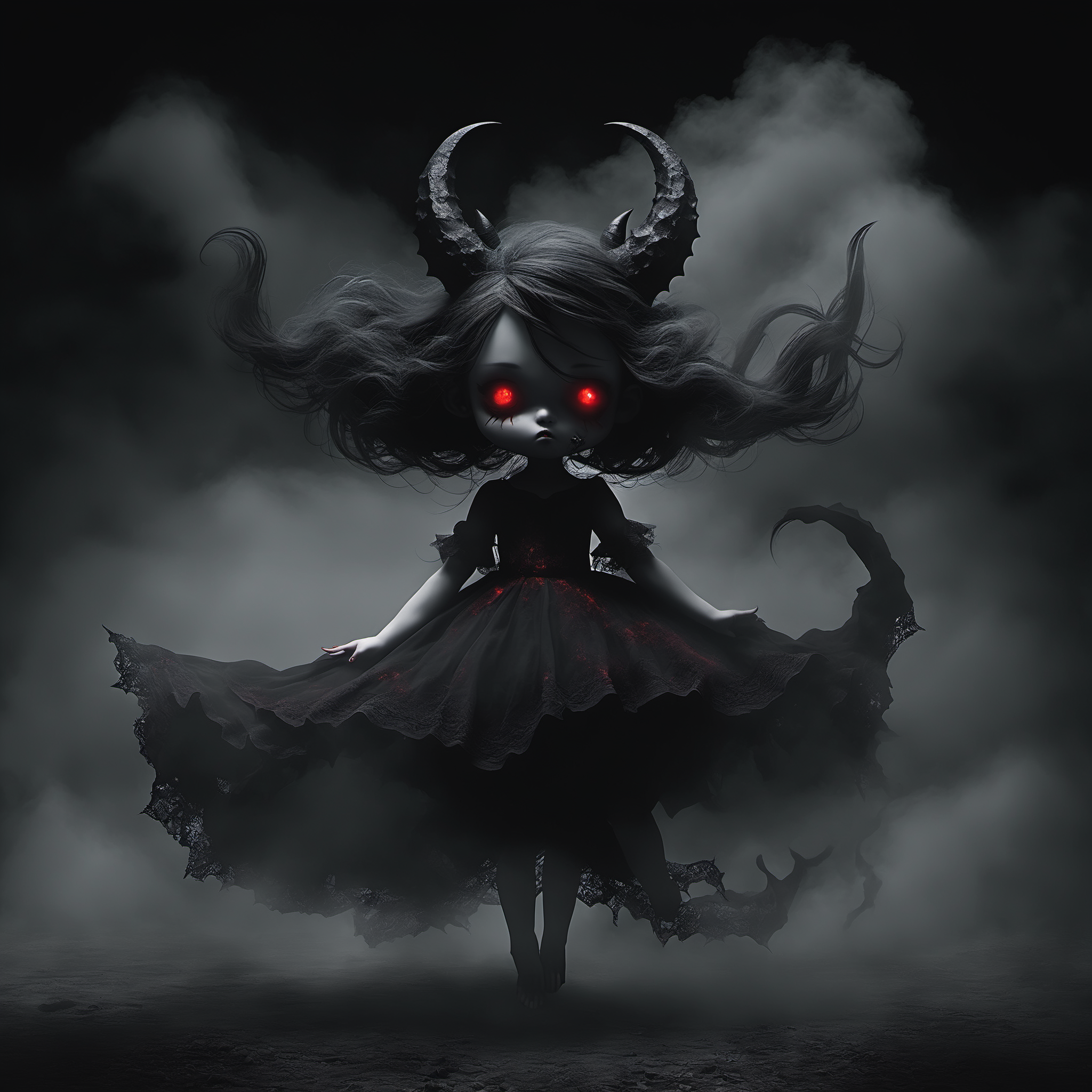 <lora:[XL]DOLL:1>A girl like demon covered in dark mist