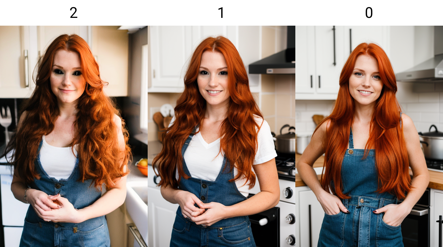 portrait photo of a 30 y.o woman, long hair, redhead, smiing to the camera in a kitchen <lora:BlackScleraSlider_v1:2:2:lbw=OUTALL>