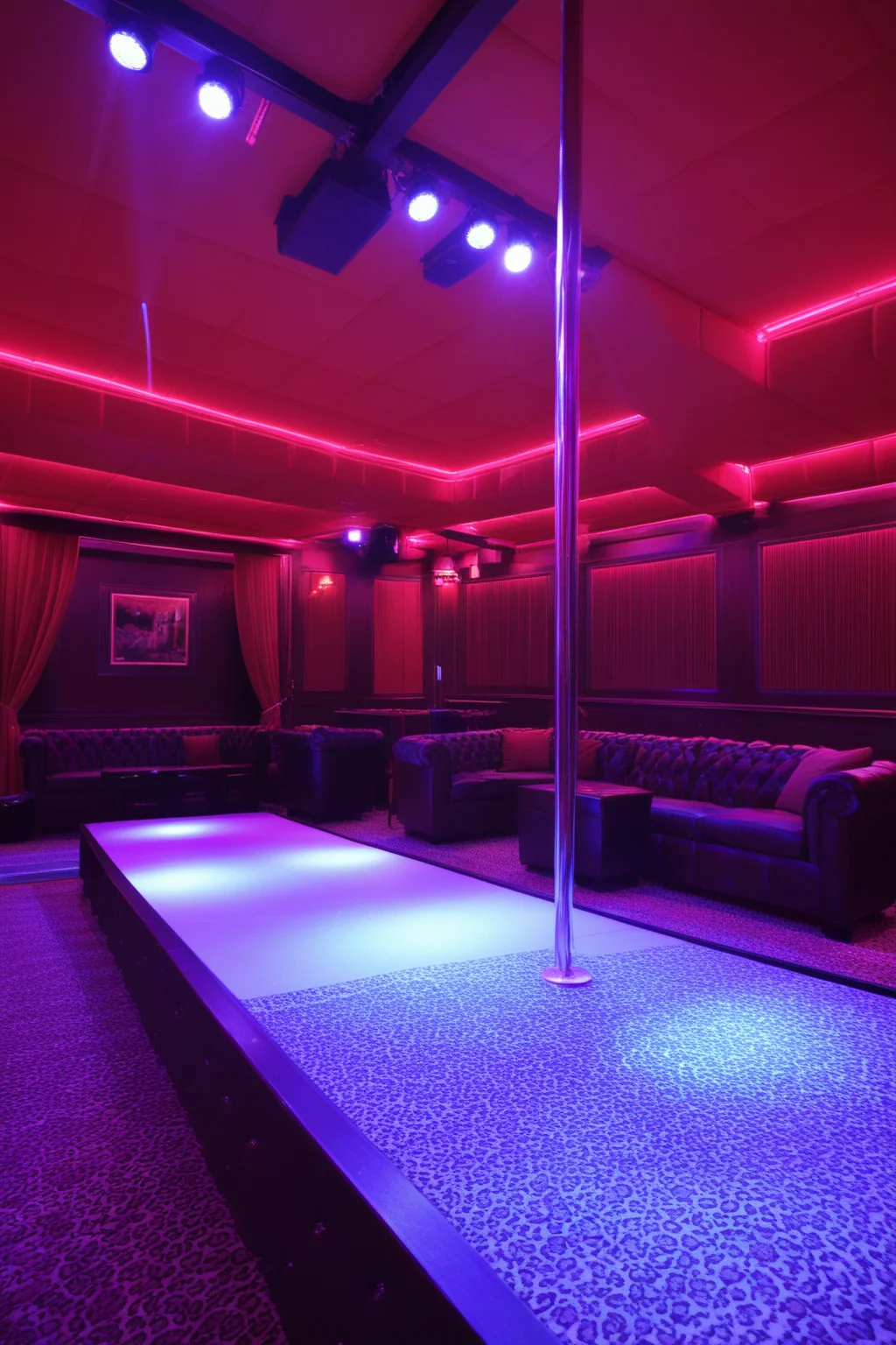 score_9,score_8_up,score_7_up,
neon_lights,indoors,
indoor,
((stripper pole)),curtains,table,lamp,(((stripclubpony1))),club,(strip club),red theme,neon lights,ceiling light,on stage,stripper stage,
((neon stage)),
indoors,night,
((stage)),carpet,
indoors,
,no humans,<lora:stripclub PONY:0.7>