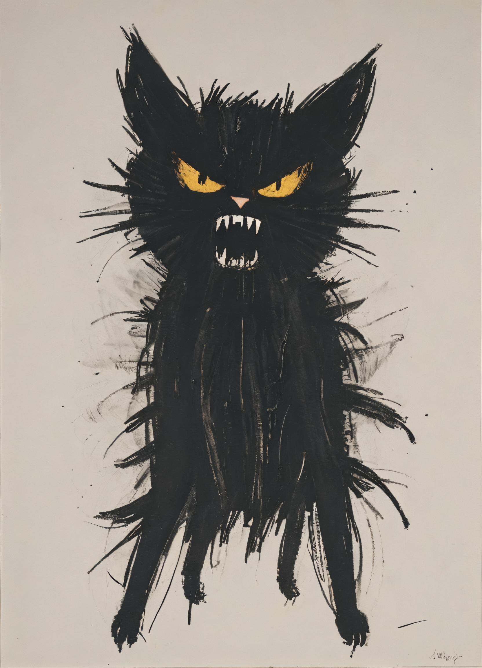 demon cat, screaming, Hans Hartung, <lora:DD-Drawing-XL:1>, <lora:lazy:1>